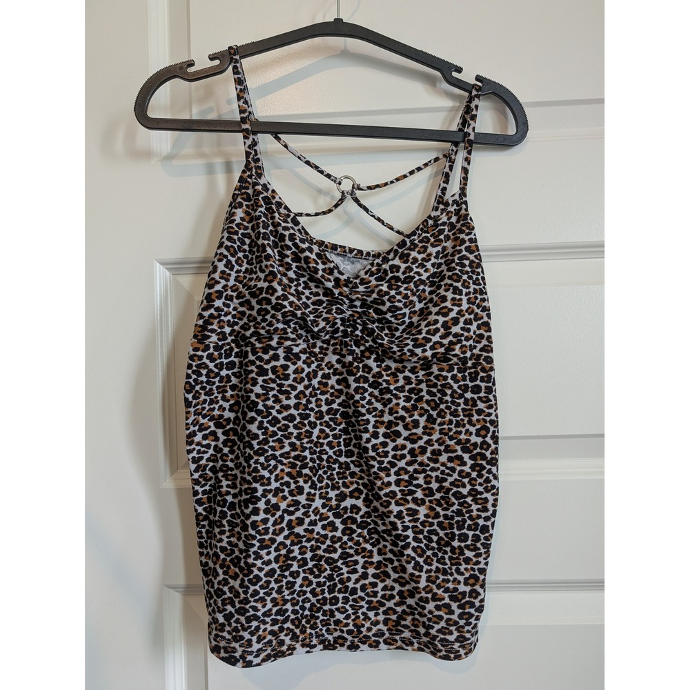 No Boundaries Leopard Print Cami Top O-Ring Back Strappy Brown Black Large